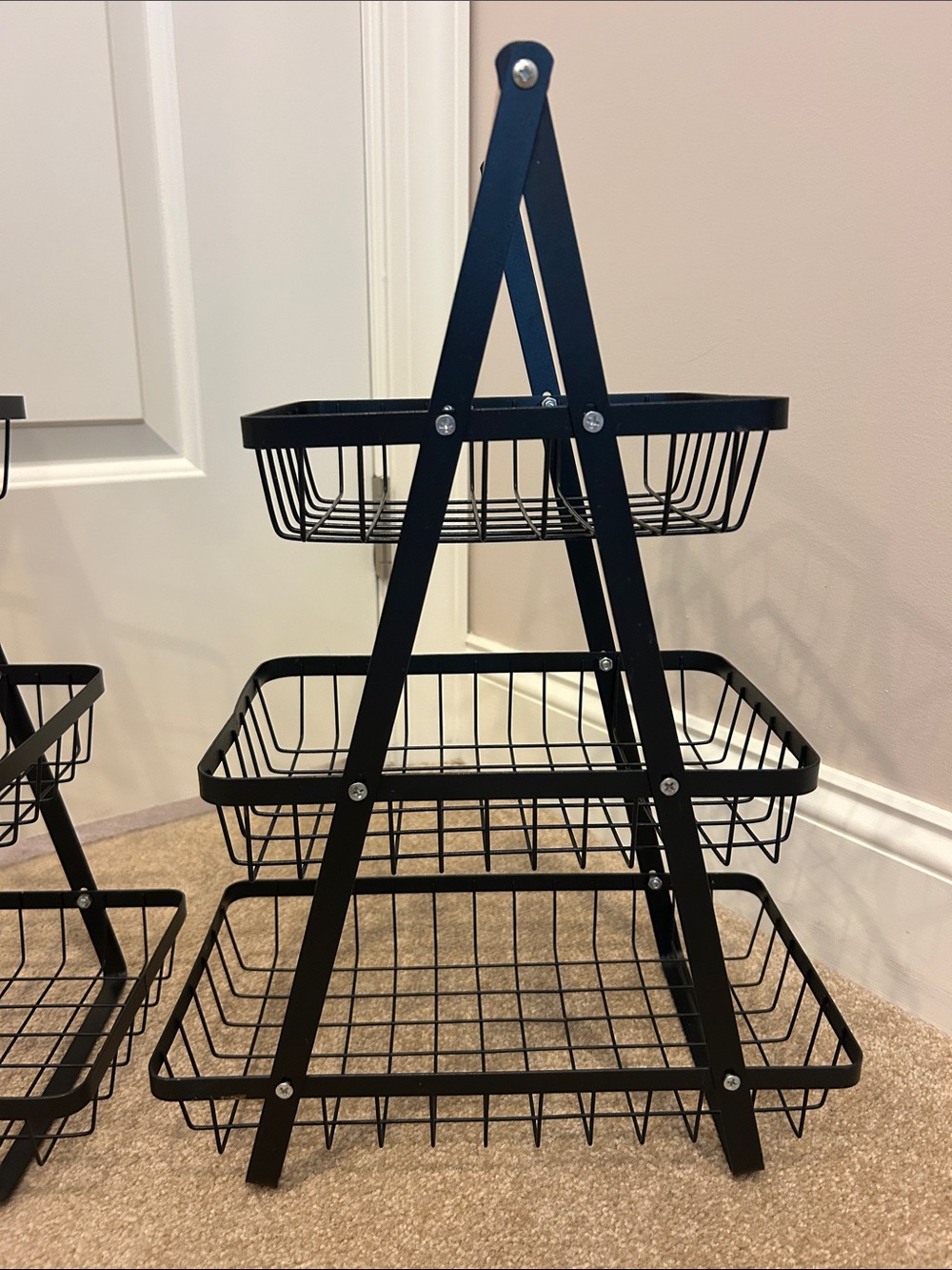 19” tall black metal fruit baskets with top wood handle - Picture 3 of 6